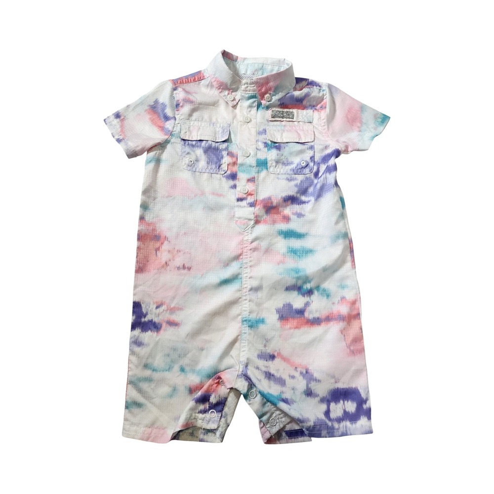 Ocean Coast Toddler 24M Tie Dye Fishing Romper Pink Purple Teal Short Sleeve